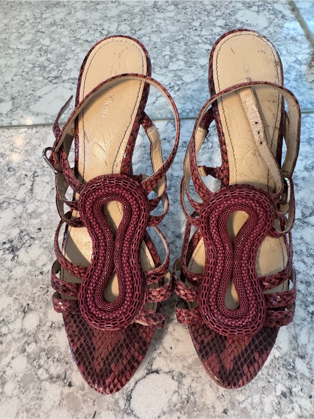 Calvin Klein Deep Pink Braided Strappy Heels
